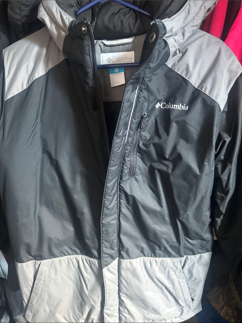 Columbia Kids Black & Light Gray Puffer Jacket with Hood, Brand New Boys Large!